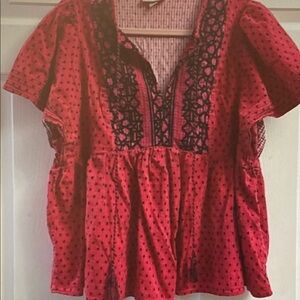 Knox Rose Red Blouse with Black Embroidery